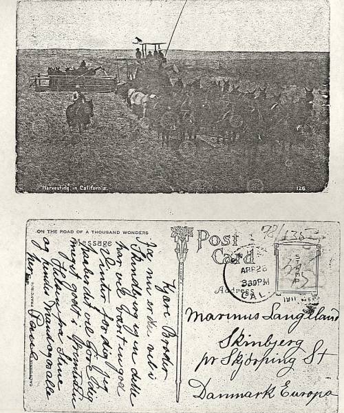 Kort fra Poul. SEndt fra Californien 1911. Kort fra Poul. SEndt fra Californien 1911.