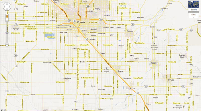 Kort over Fresno, med Selma og Caruthers. Kort over Fresno, med Selma og Caruthers.